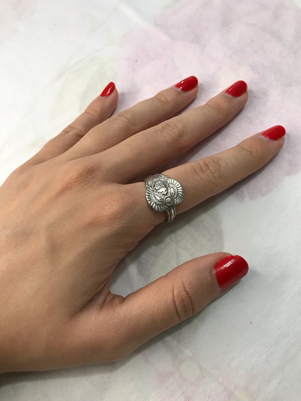 Silver Tone Cool Beetle Spoon Ring Size 8